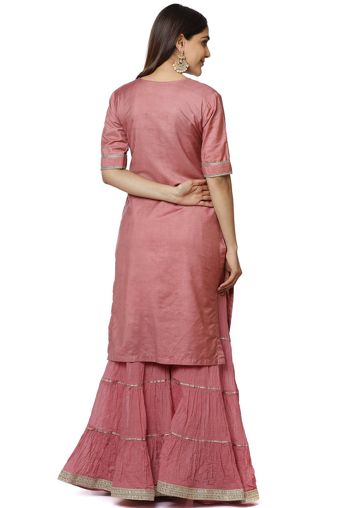 anokherang Combos Onion Pink Short Gotta Kurti with Crushed Gathered Gotta Sharara