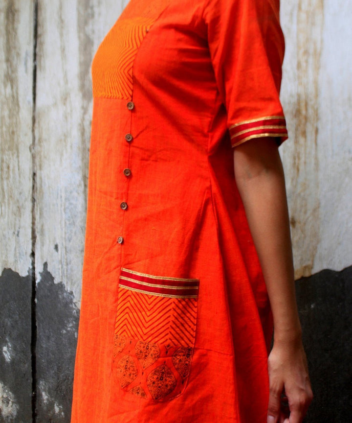 anokherang Combos Orange Printed Buttoned Straight Kurti with Palazzos