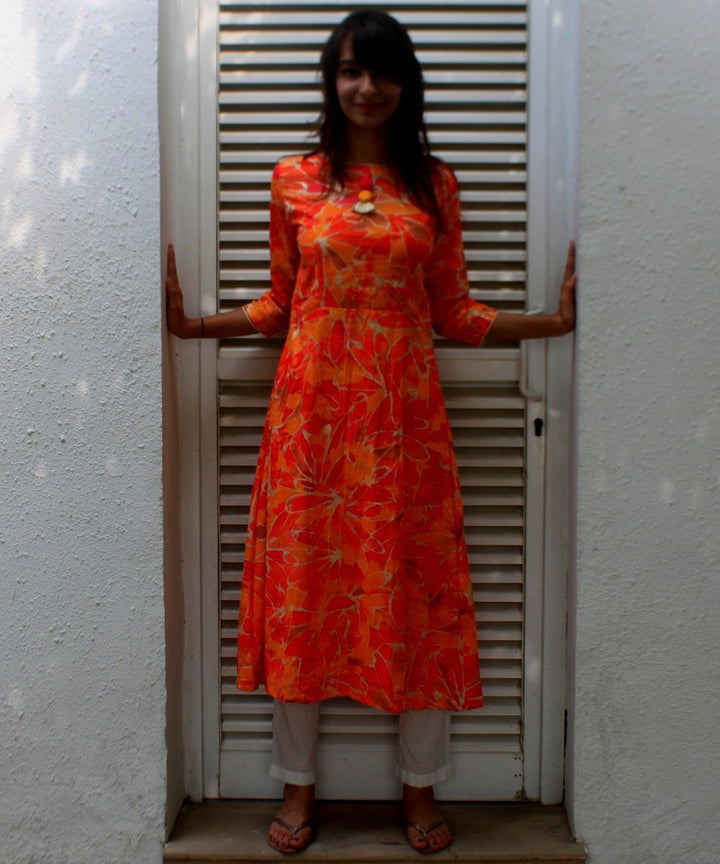 anokherang Combos Orange Rang Barse Kurti with Straight Pants