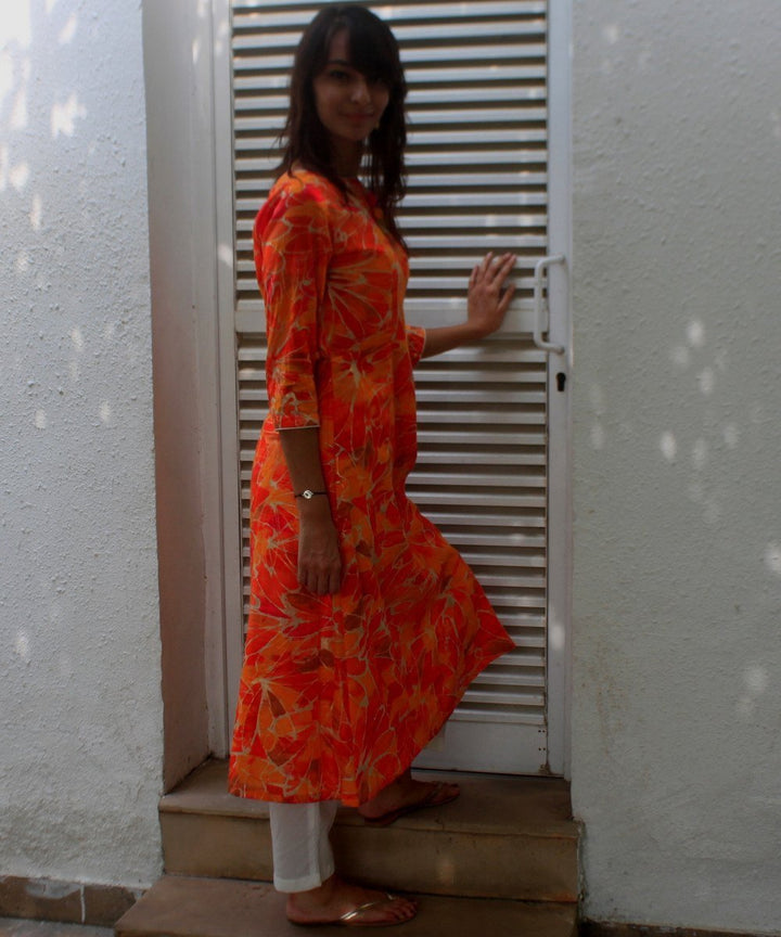 anokherang Combos Orange Rang Barse Kurti with Straight Pants