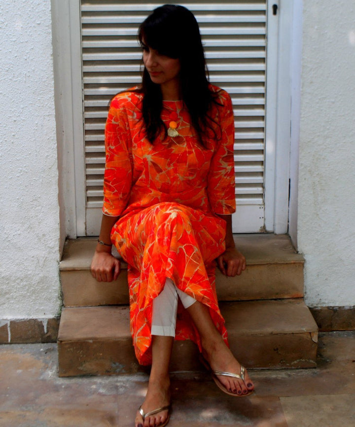 anokherang Combos Orange Rang Barse Kurti with Straight Pants