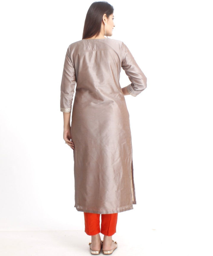 anokherang Combos Orange Sunrise Pintucked Kurti with Straight Pants and Orange Silk Bhandhej Dupatta