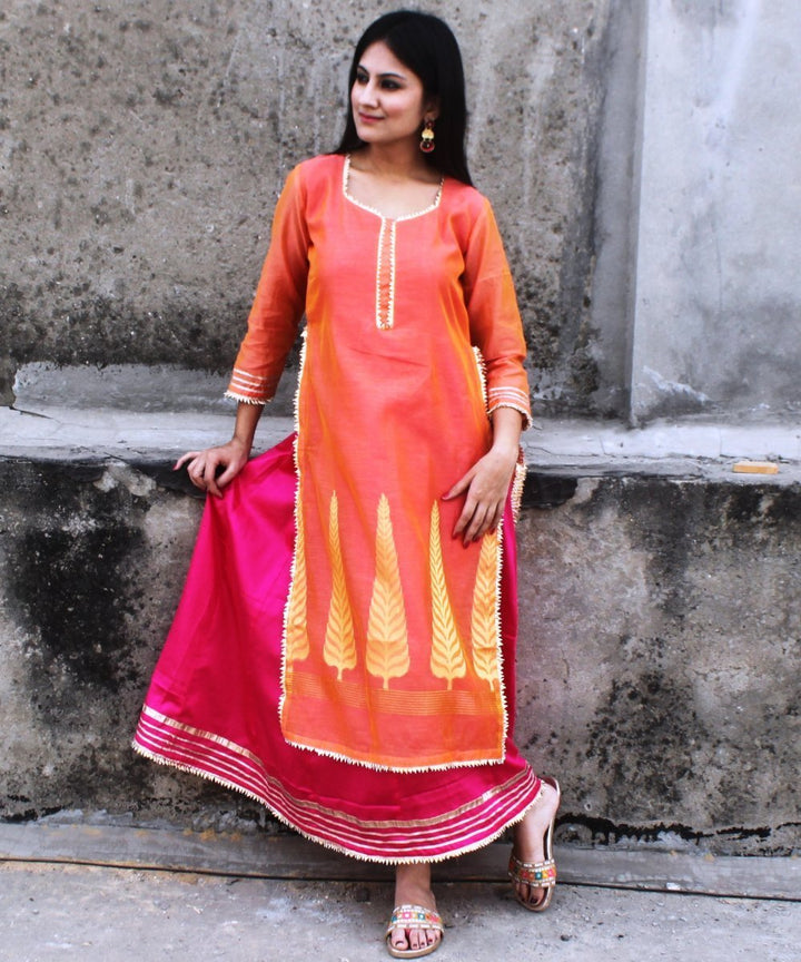 anokherang Combos Orange Tangled Double Layered Gotta Kurti