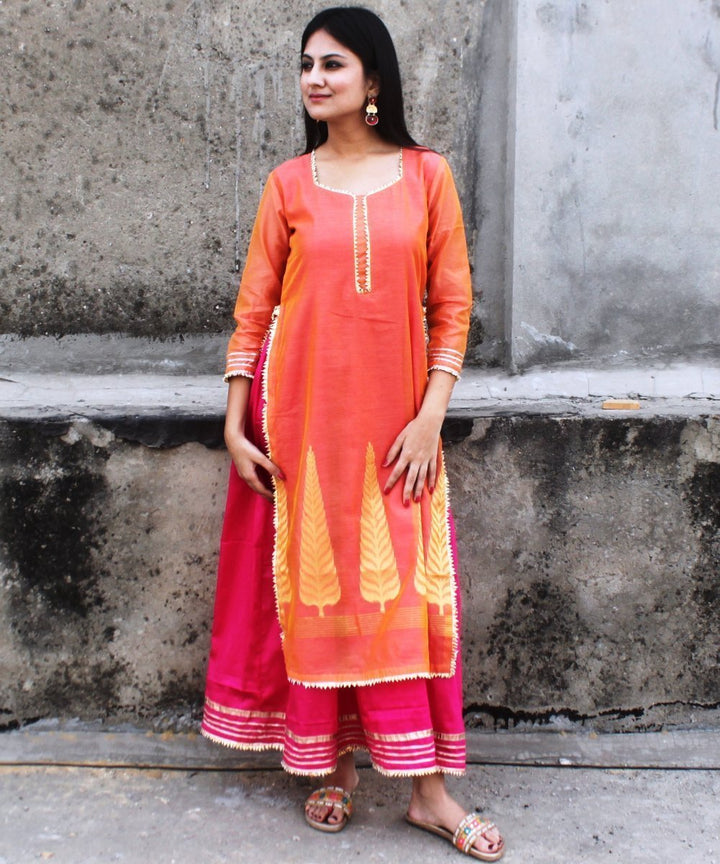 anokherang Combos Orange Tangled Double Layered Gotta Kurti