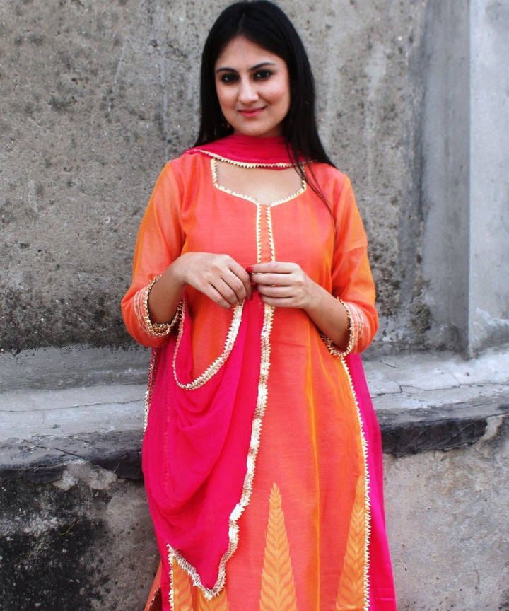 anokherang Combos Orange Tangled Double Layered Gotta Kurti with Chiffon Dupatta