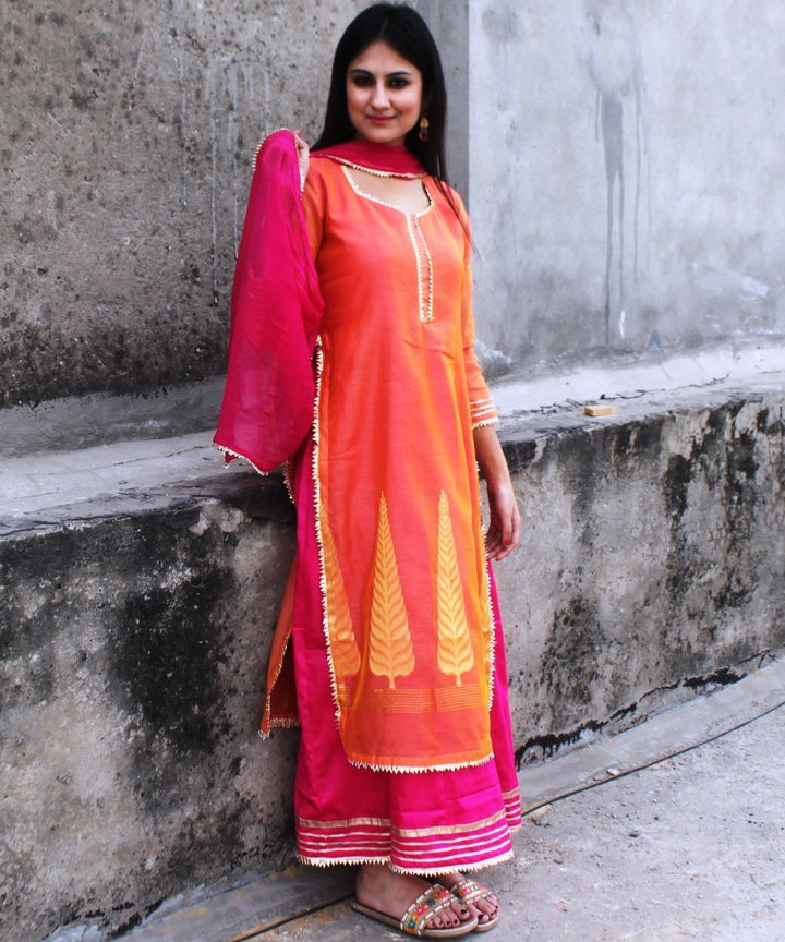 anokherang Combos Orange Tangled Double Layered Gotta Kurti with Chiffon Dupatta