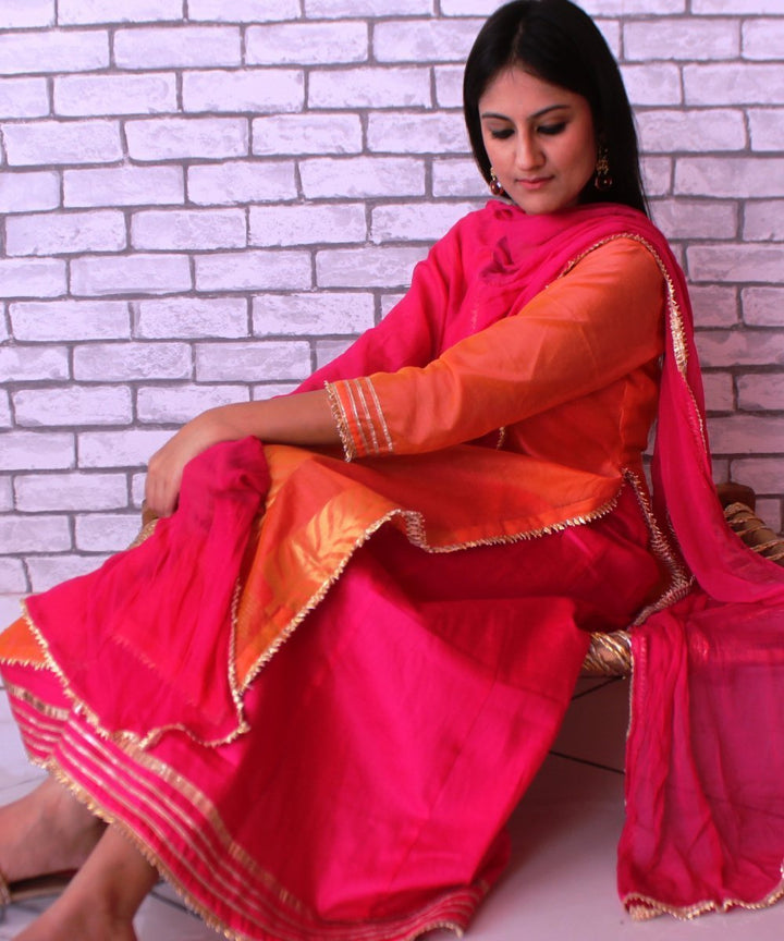 anokherang Combos Orange Tangled Double Layered Gotta Kurti with Chiffon Dupatta