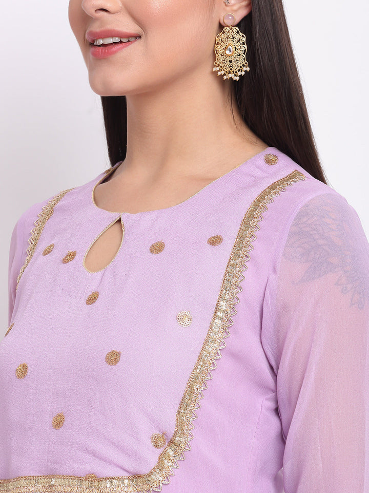 anokherang Combos Orchid Lilac Sequin Yoke Kurti with Sequinned Palazzo