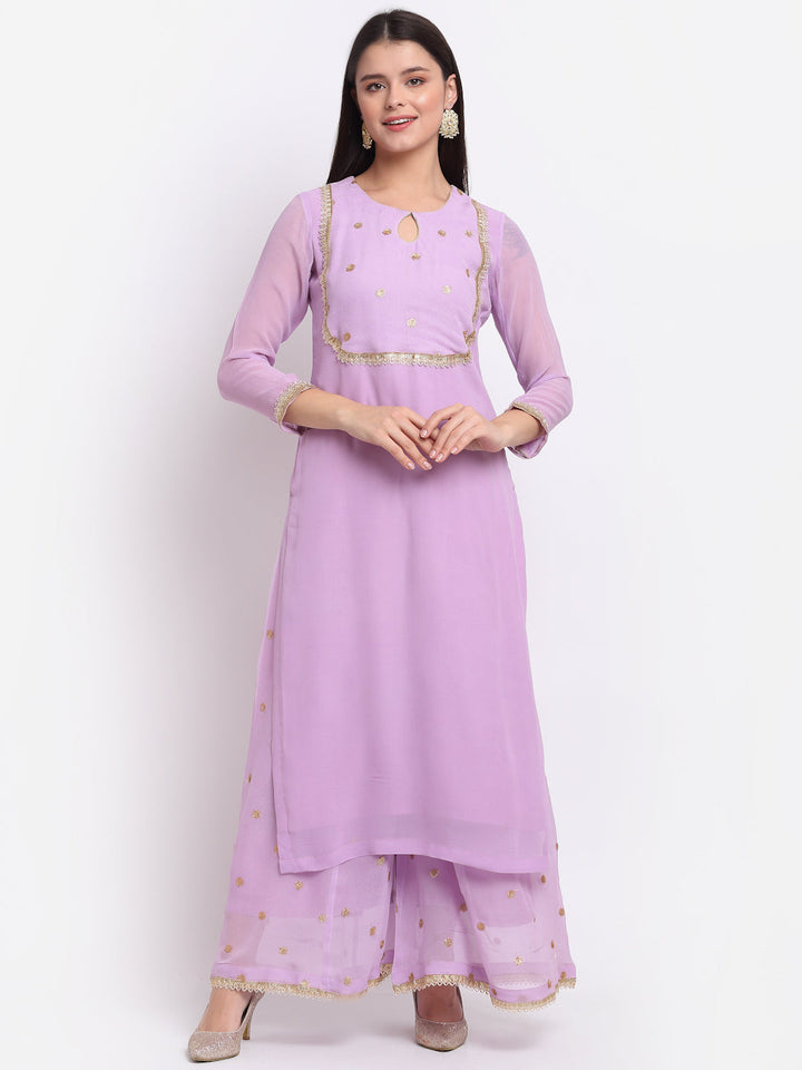 anokherang Combos Orchid Lilac Sequin Yoke Kurti with Sequinned Palazzo