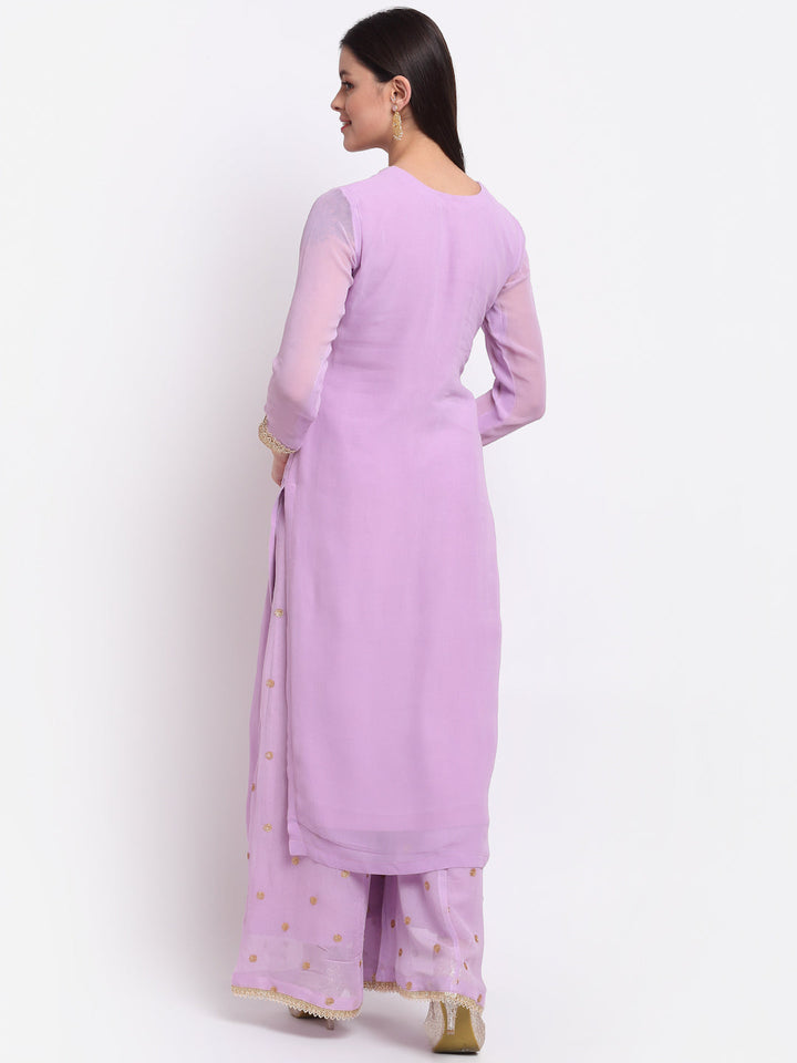 anokherang Combos Orchid Lilac Sequin Yoke Kurti with Sequinned Palazzo