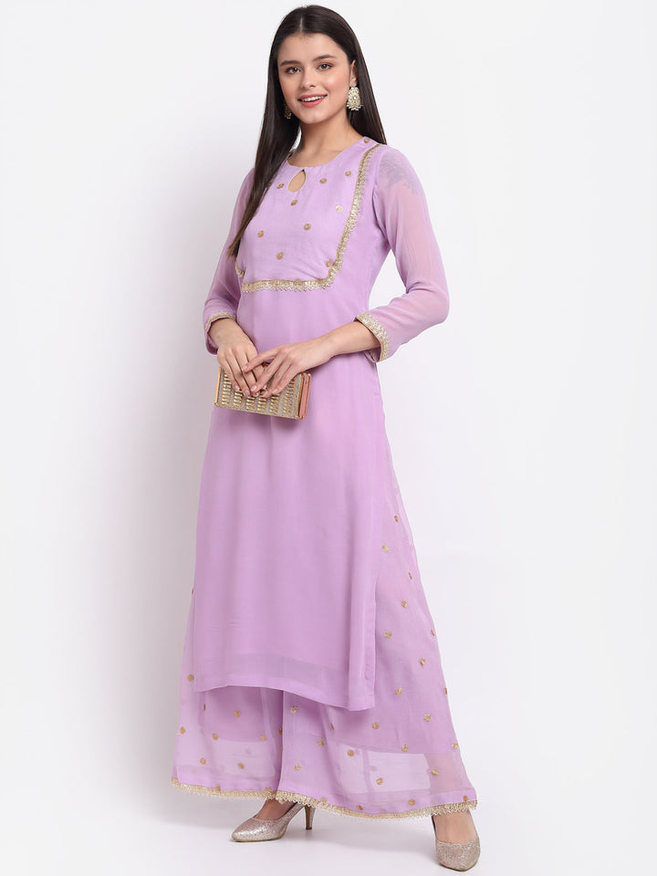 anokherang Combos Orchid Lilac Sequin Yoke Kurti with Sequinned Palazzo