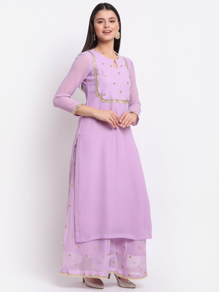 anokherang Combos Orchid Lilac Sequin Yoke Kurti with Sequinned Palazzo