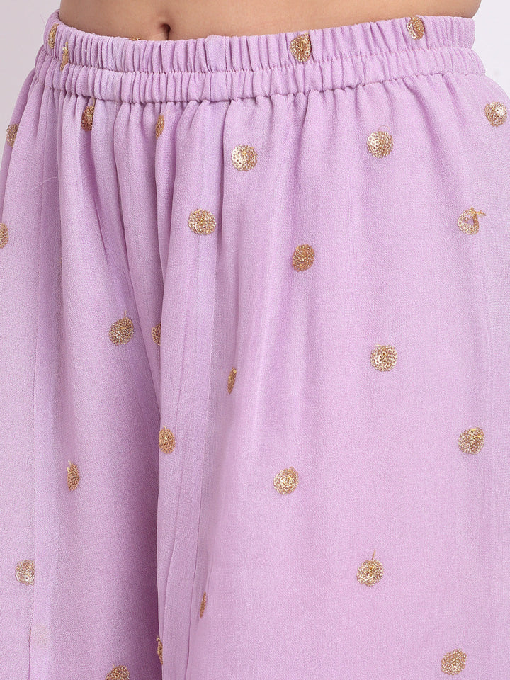anokherang Combos Orchid Lilac Sequin Yoke Kurti with Sequinned Palazzo and Net Dupatta