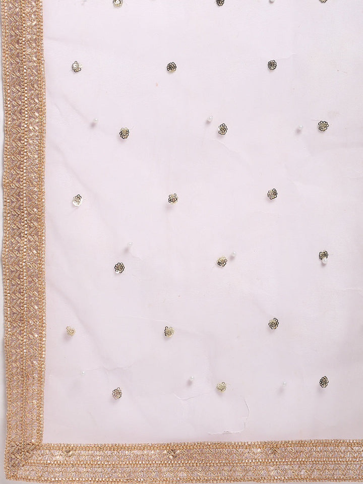 anokherang Combos Orchid Lilac Sequin Yoke Kurti with Sequinned Palazzo and Net Dupatta
