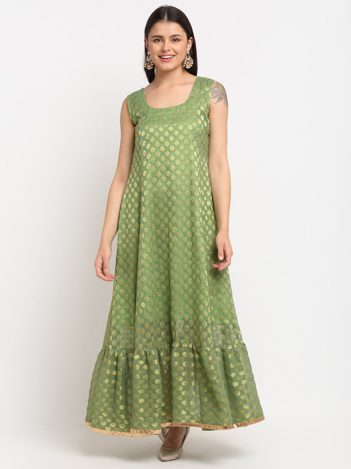 anokherang Combos Ornate Olive Banarsi Embroidered Yoke Layered Floor length