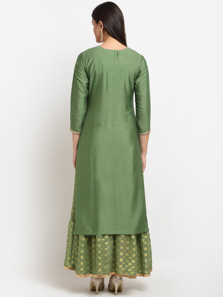 anokherang Combos Ornate Olive Banarsi Embroidered Yoke Layered Floor length