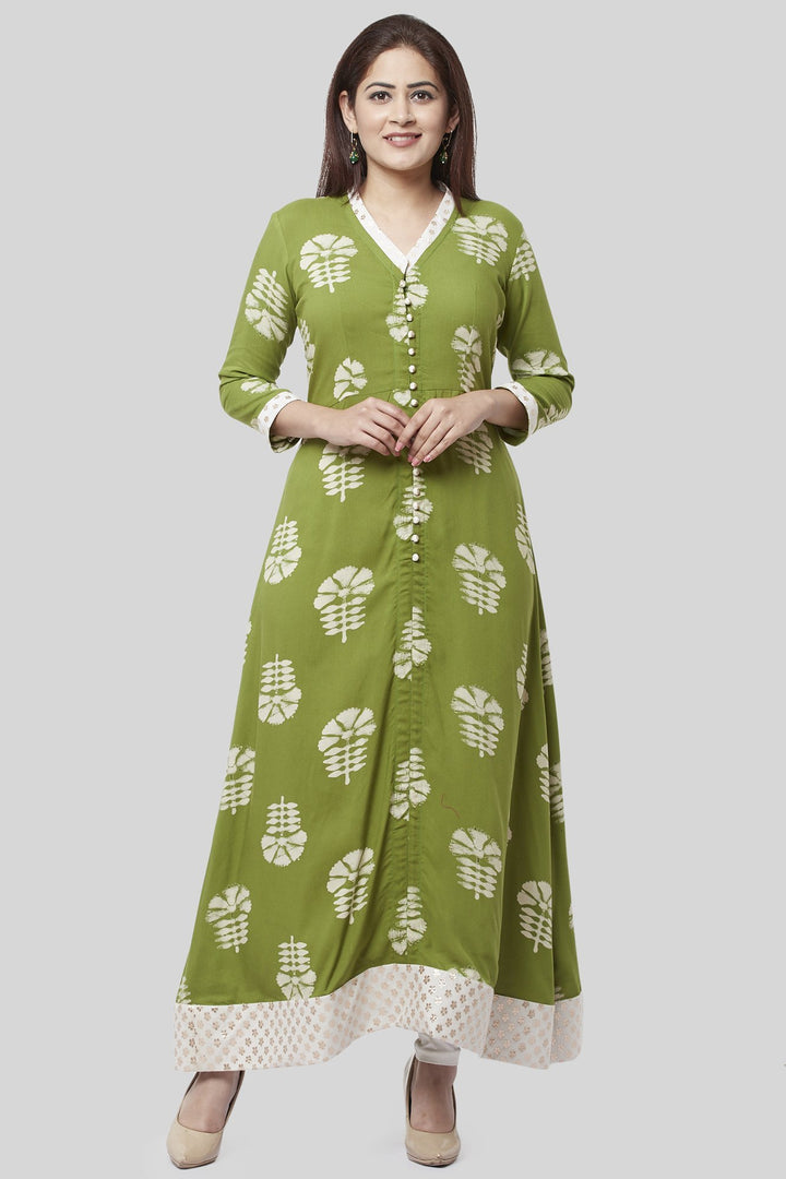 anokherang Combos Pale Green Festive Kurti with Off-White Churidaar