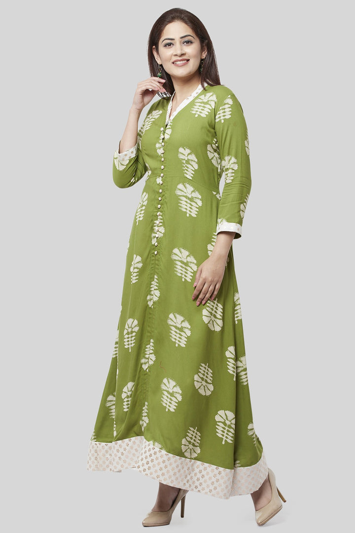 anokherang Combos Pale Green Festive Kurti with Off-White Churidaar