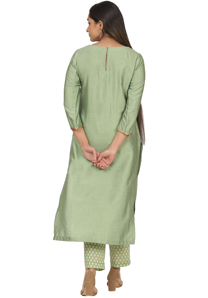 anokherang Combos Pastel Green Kurti with Printed Kurti and Lemon Dupatta