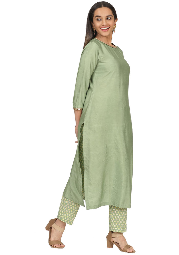 anokherang Combos Pastel Green Kurti with Printed Pants