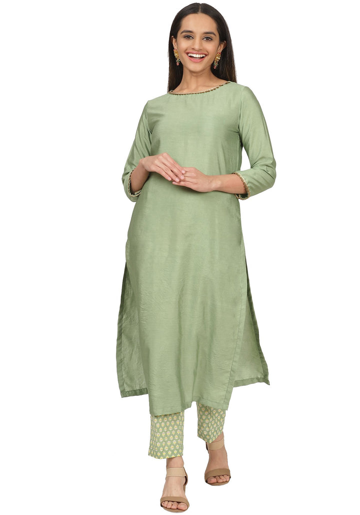 anokherang Combos Pastel Green Kurti with Printed Pants