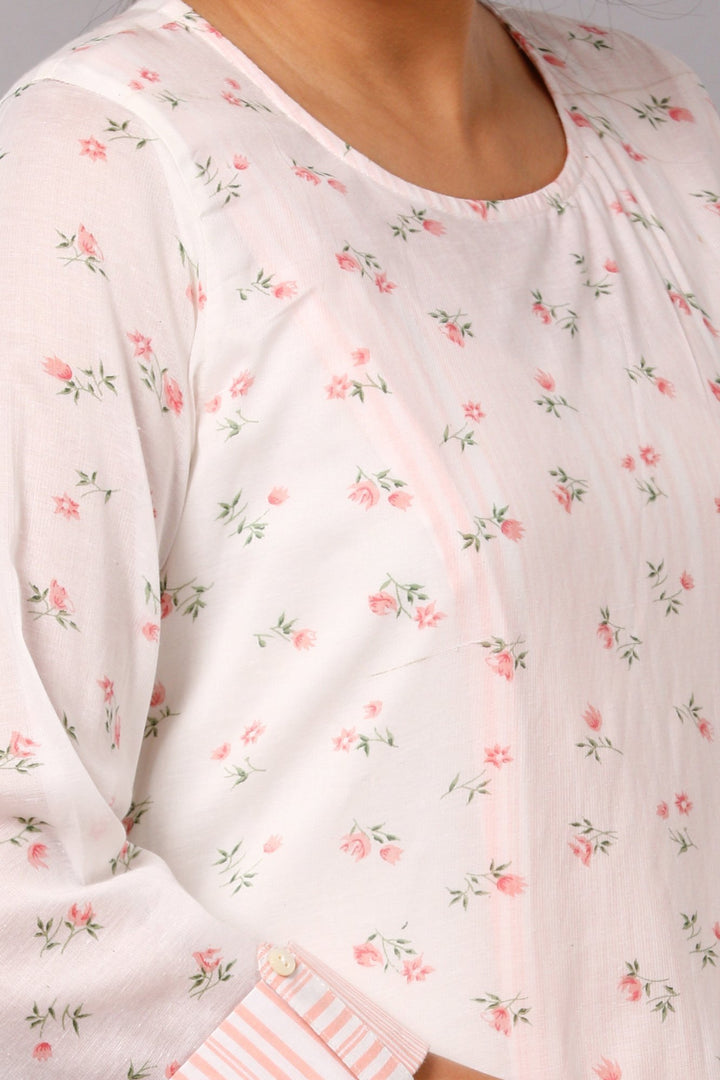 anokherang Combos Peach Floral and Striped Overlapped Kurti with Straight Palazzo