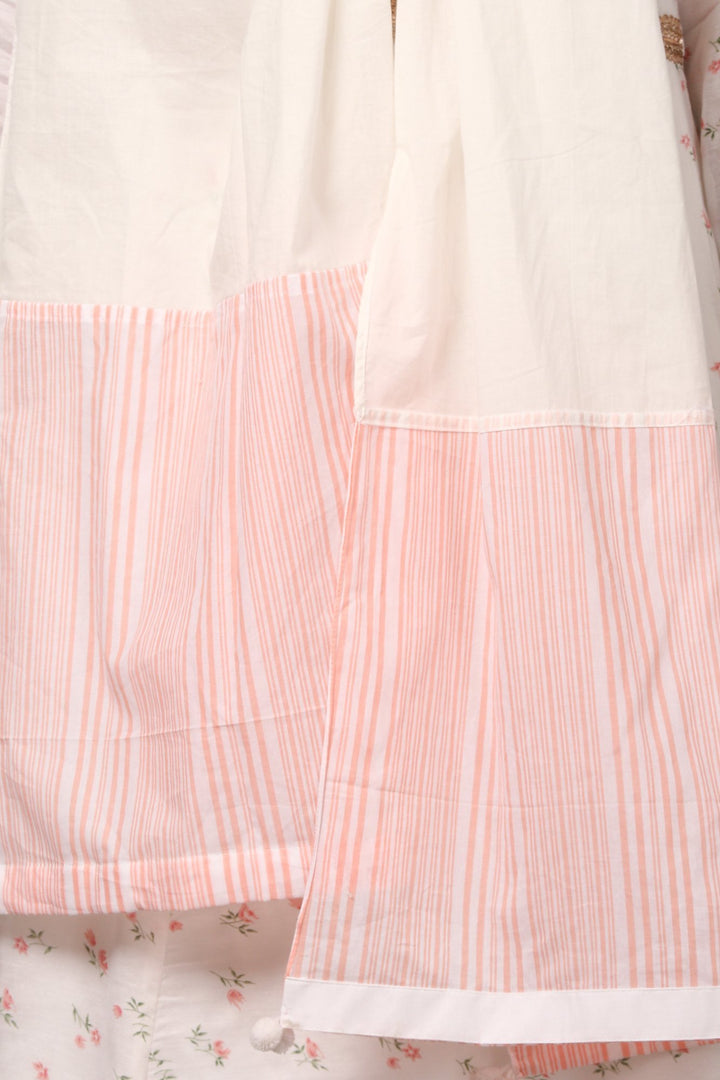 anokherang Combos Peach Floral Flared Kurti with Straight Pants and Printed Scarf