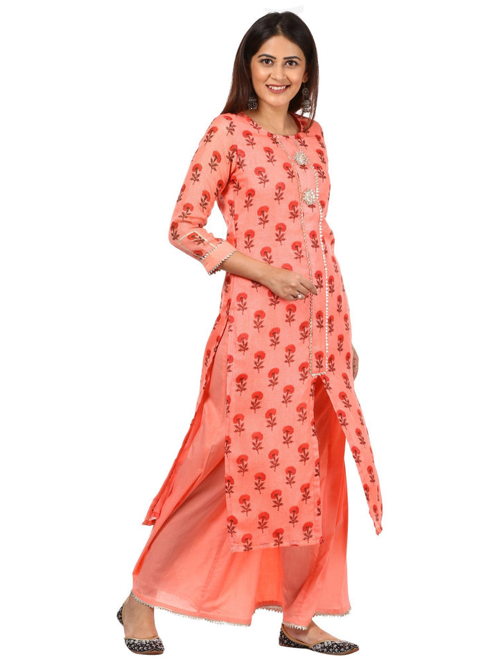anokherang Combos Peach Floral Kurti with Kalidaar Palazzo