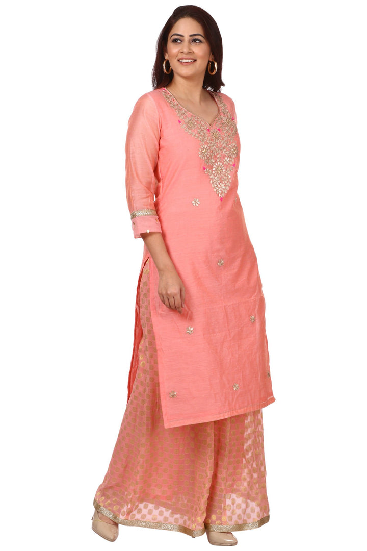 anokherang Combos Peach Gotta Kurti with Banarsi Kalidar Palazzo