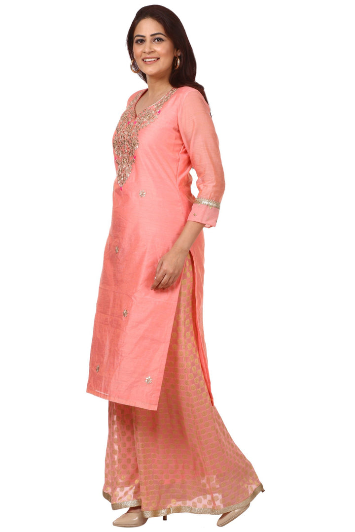 anokherang Combos Peach Gotta Kurti with Banarsi Kalidar Palazzo