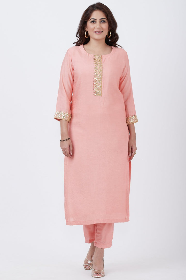 anokherang Combos Peach Gotta Patti Floral Kurti with Pants