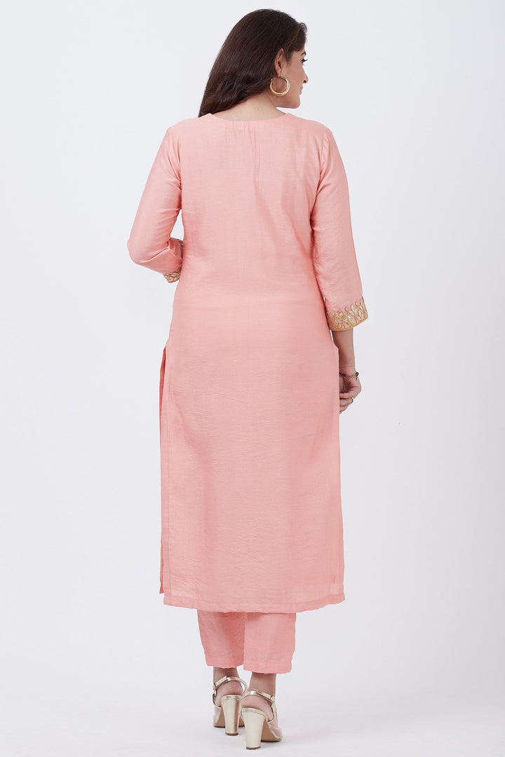 anokherang Combos Peach Gotta Patti Floral Kurti with Pants
