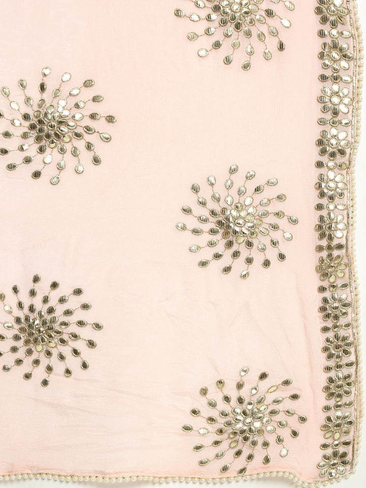 anokherang Combos Peach Gotta Patti Floral Kurti with Pants and Peach Gotta Patti Chiffon Dupatta