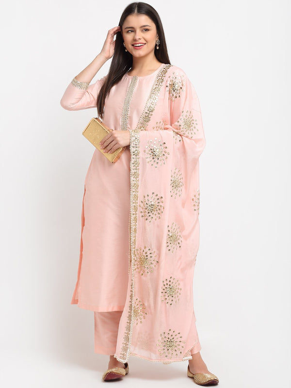 anokherang Combos Peach Gotta Patti Floral Kurti with Pants and Peach Gotta Patti Chiffon Dupatta