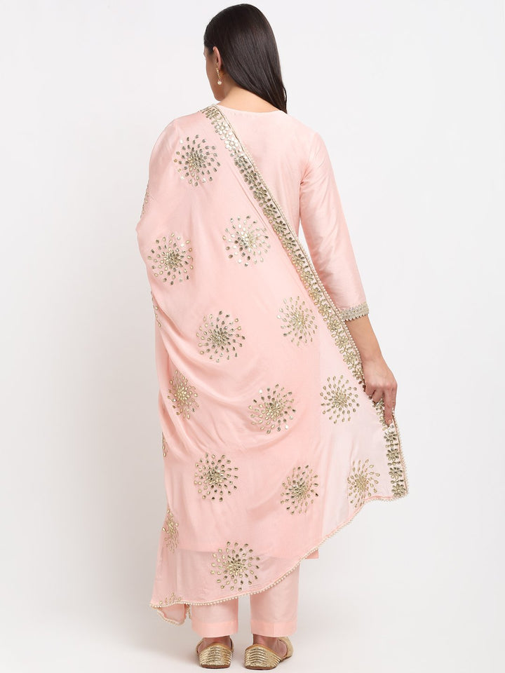 anokherang Combos Peach Gotta Patti Floral Kurti with Pants and Peach Gotta Patti Chiffon Dupatta