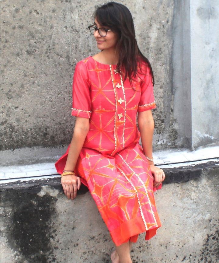 anokherang Combos Peach KumKum Shibori Straight Kurti with Pants