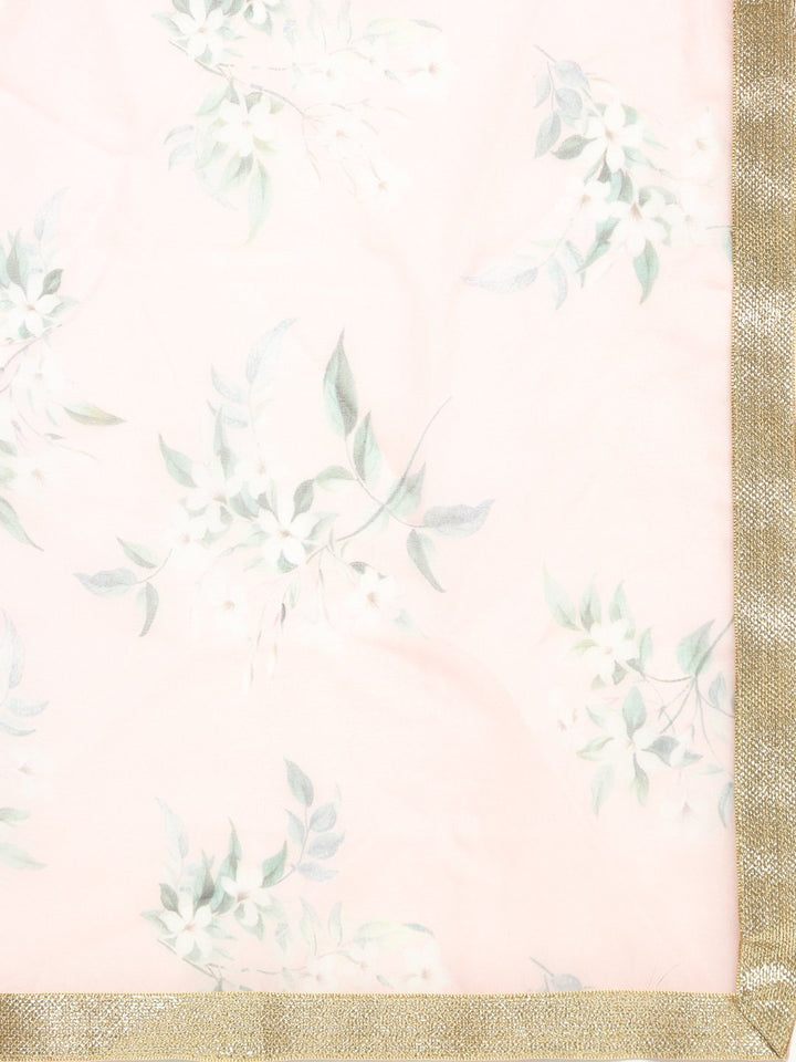 anokherang Combos Peach Petal Straight Kurti with Pants and Printed Dupatta