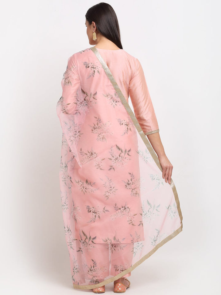 anokherang Combos Peach Petal Straight Kurti with Pants and Printed Dupatta