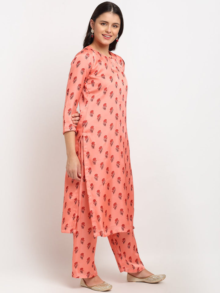 anokherang Combos Peach Punch Floral Printed Kurti with Straight Palazzo