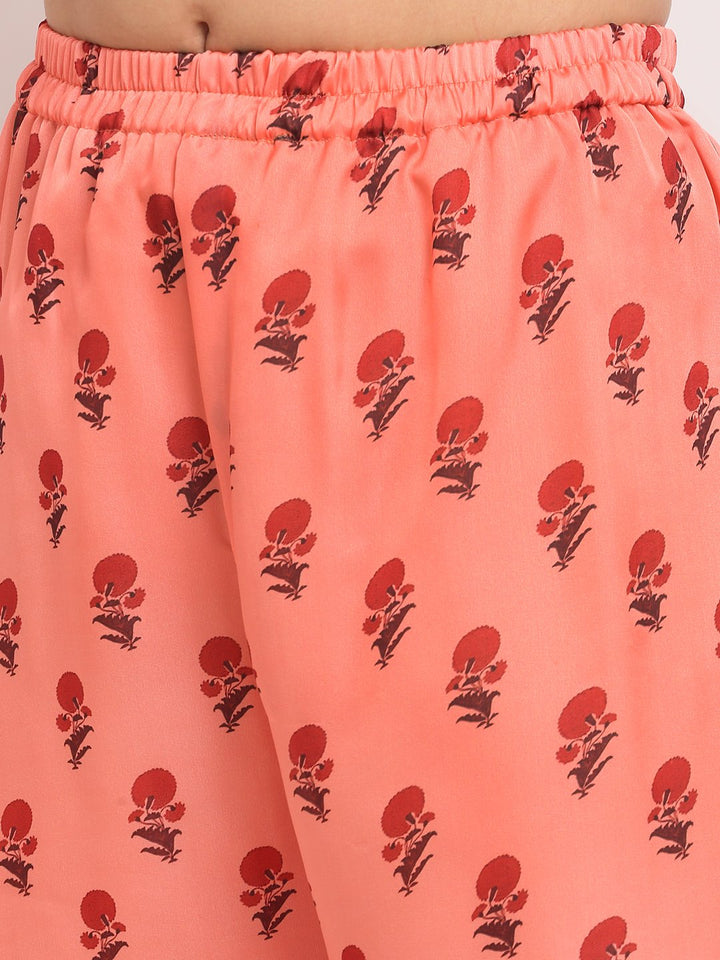 anokherang Combos Peach Punch Floral Printed Kurti with Straight Palazzo