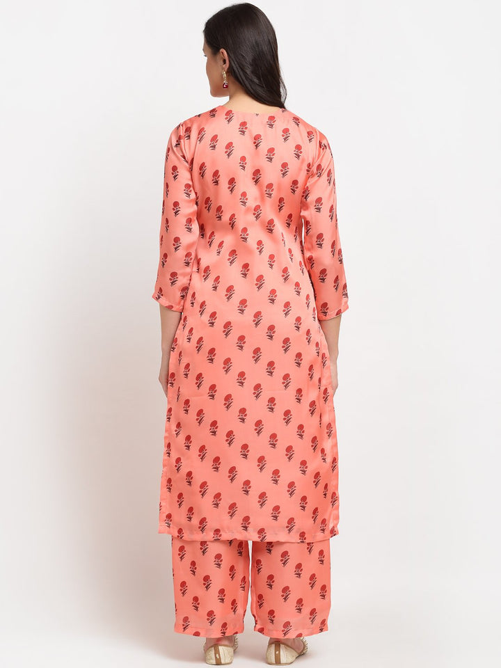 anokherang Combos Peach Punch Floral Printed Kurti with Straight Palazzo