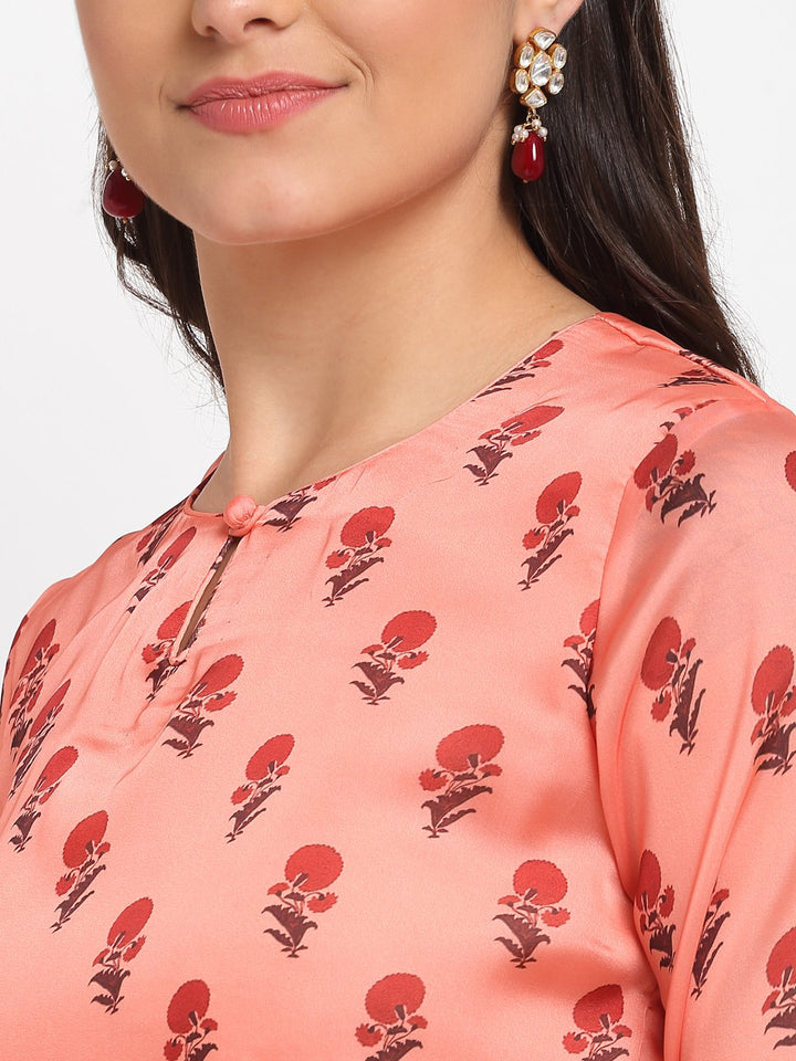 anokherang Combos Peach Punch Floral Printed Kurti with Straight Palazzo