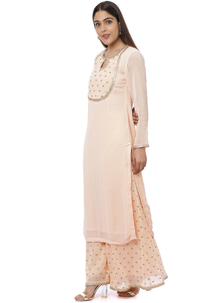 anokherang Combos Peach Sequin Yoke Kurti with Sequence Palazzo