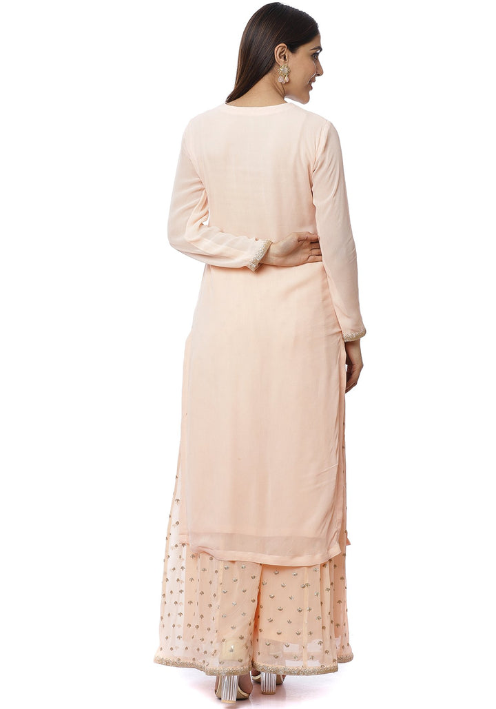 anokherang Combos Peach Sequin Yoke Kurti with Sequence Palazzo