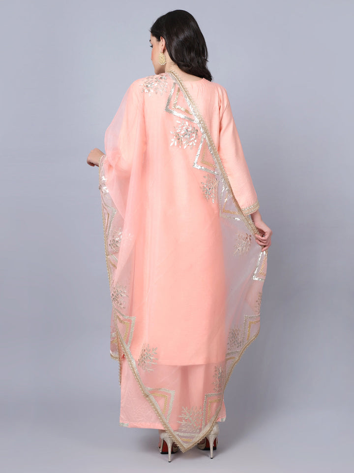 anokherang Combos Peach Shine Gota Kurti with Gota Palazzo and Dupatta