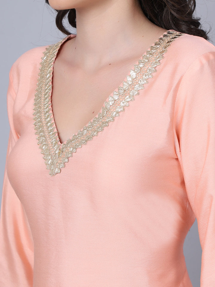 anokherang Combos Peach Shine Gota Kurti with Gota Palazzo and Dupatta