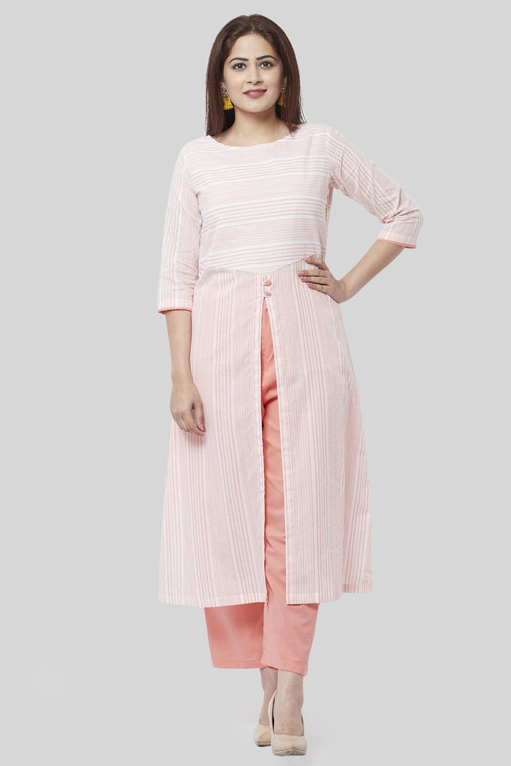 anokherang Combos Peach Striped EveryDay Kurti with Straight Pants