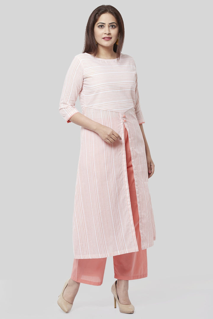 anokherang Combos Peach Striped EveryDay Kurti with Straight Pants
