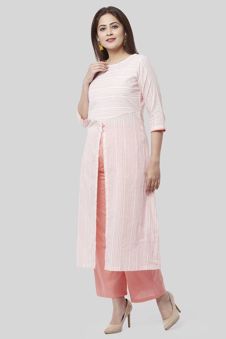 anokherang Combos Peach Striped EveryDay Kurti with Straight Pants