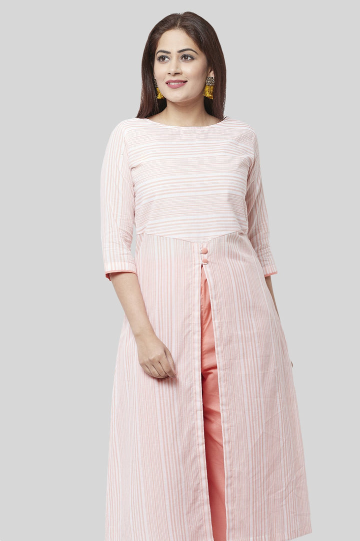 anokherang Combos Peach Striped EveryDay Kurti with Straight Pants